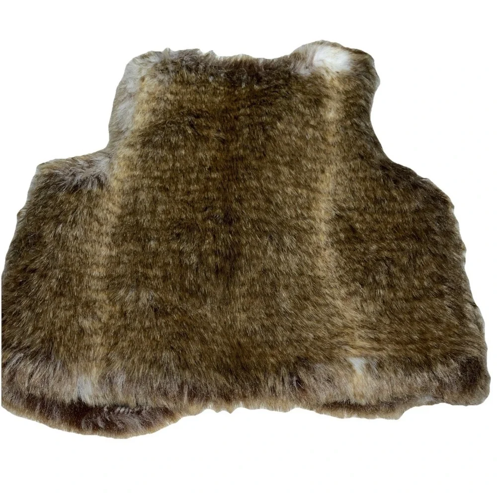 OshKosh Bgosh Brown Faux Fur Vest Navy Polka Dot Lining Girls 12M Baby‎